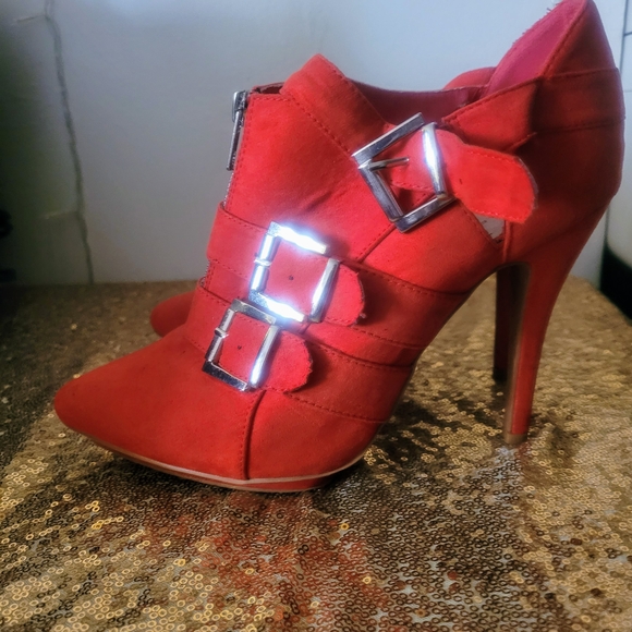 Ashley Stewart Red Heels with Silver Buckles - Picture 1 of 5